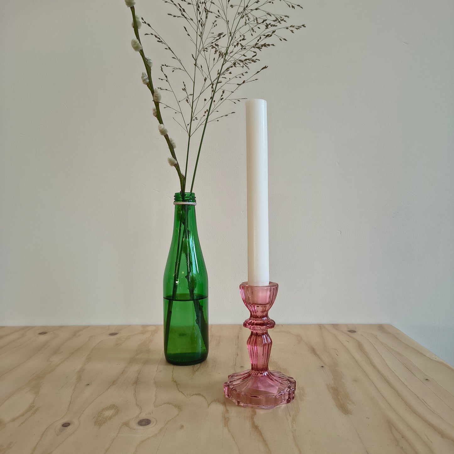 Kaarsenstandaard glas roze
