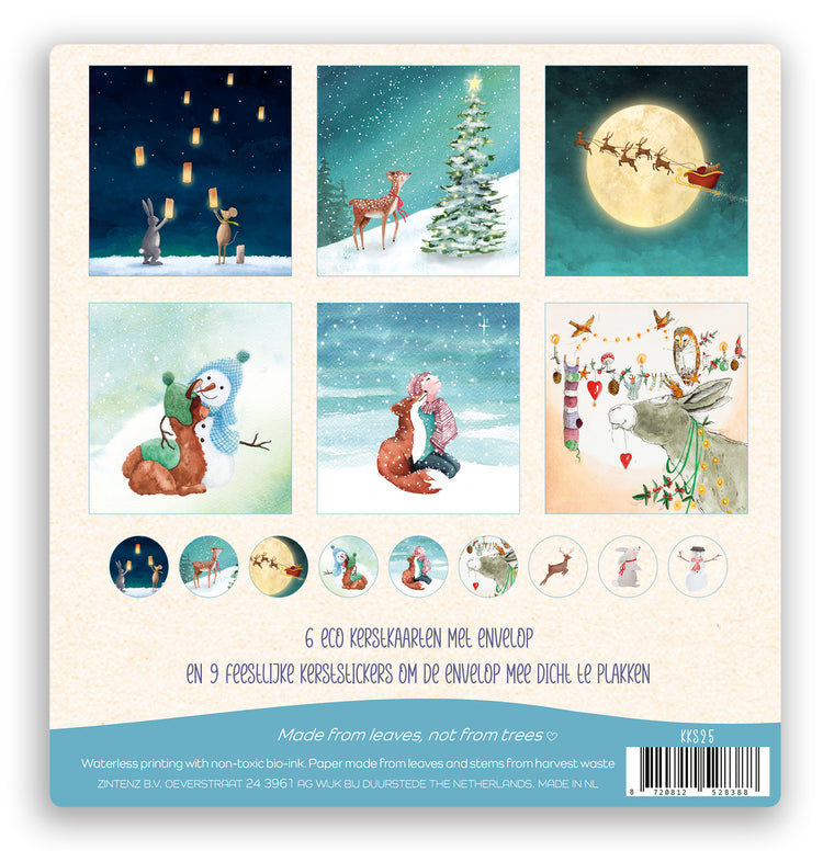 Eco kerstkaarten - 4 sets met ieder 6 kaarten + envelop