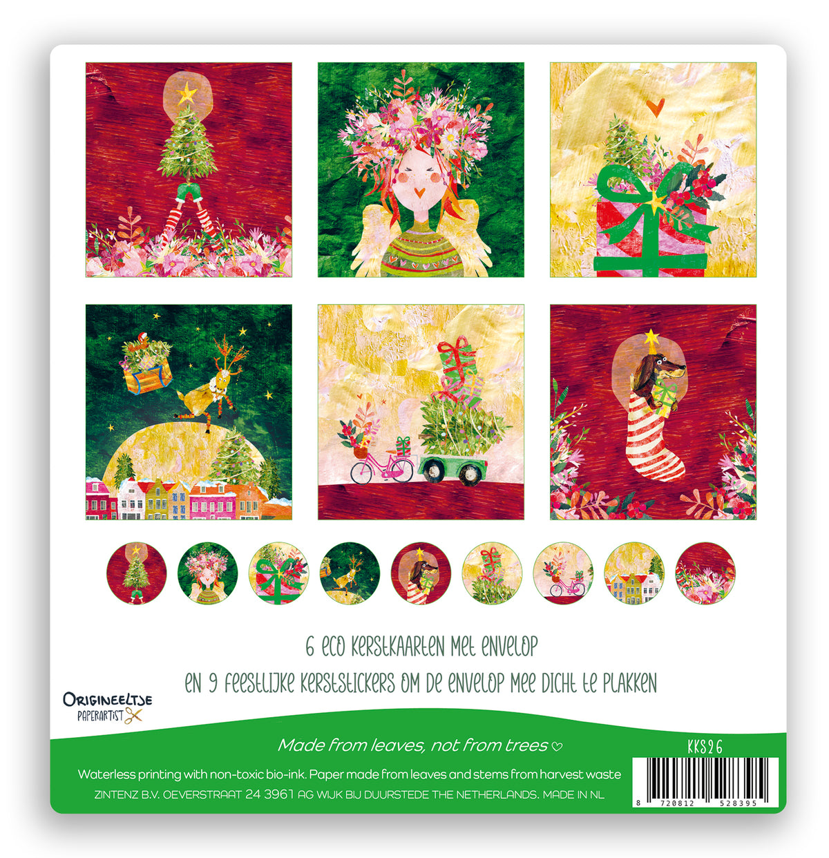 Eco kerstkaarten - 4 sets met ieder 6 kaarten + envelop