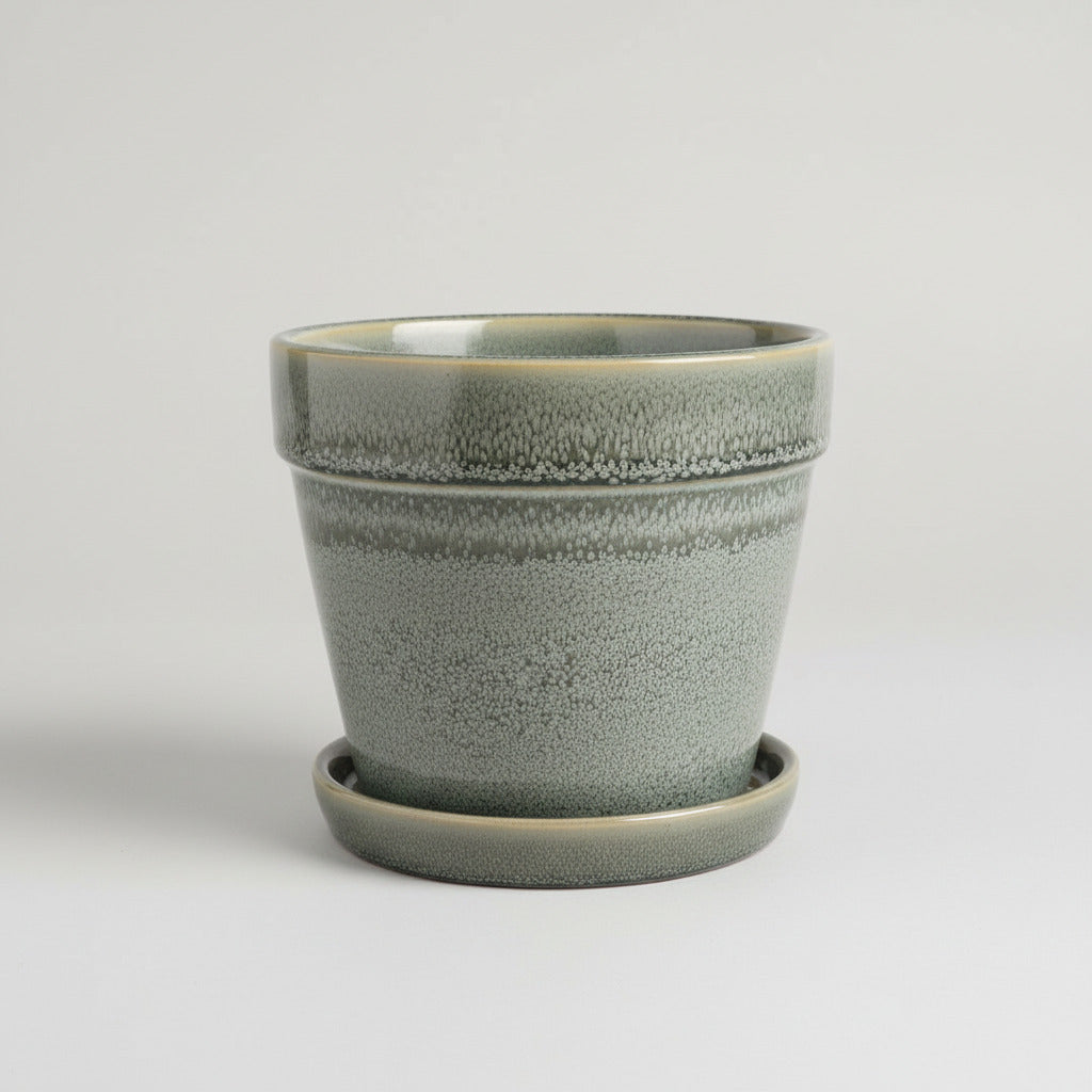 Bloempot met schotel | blauw/groen